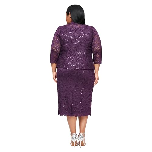 Image of S.L. Fashions Women's Tea Length Sequin Lace Mother of The Bride Dress with Illusion Sleeve Jacket