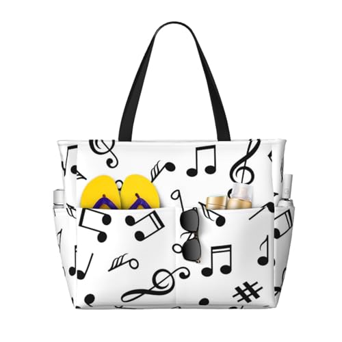 Sac de plage imprimé musical grand sac fourre-tout spacieux pour femme