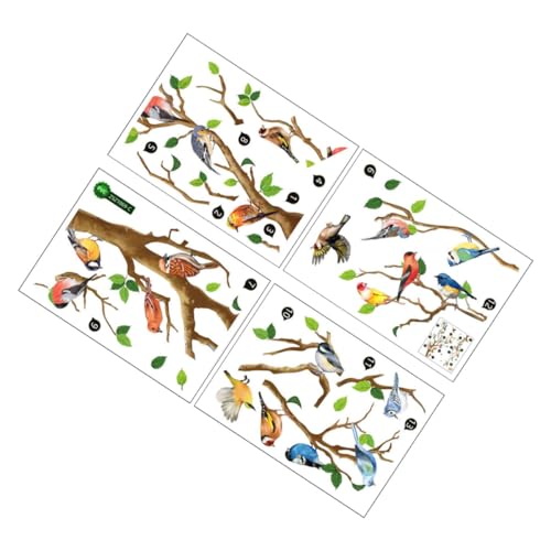 ZUNOXAZ Adhesivo Decorativo de Pared Diseño de Pájaros y Ramas Naturales Vinilo de PVC Resistente Tamaño 25X35 CM Juego de 4 Unidades para Habitación Infantil y Salón