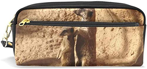 Preisvergleich Produktbild Niedliche Erdmännchen Tragbare Tasche PU Leder Schulstiftetui Stationäre Bleistiftbeutel für Kinder Kinder Wasserdichte Kosmetiktasche Make-up Beauty Case