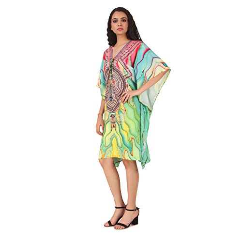 Image of Short Digital Printed | Crepe Kaftan | Vacation Wear | Beach Wear | Coverups | Kaftan Dress | For Women | Free Size