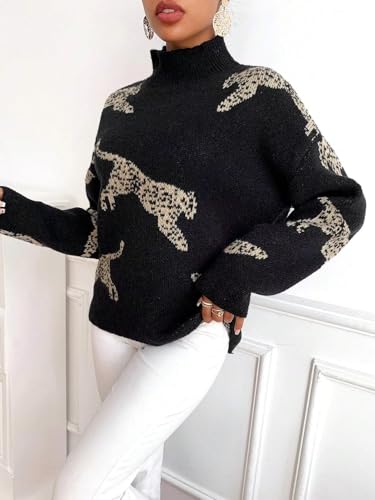 Image of ZAFUL Flower Crochet Turtleneck Sweater for Women Pullover Puff Long Sleeve Boho Knit Sweaters Trendy Knitwear Tops