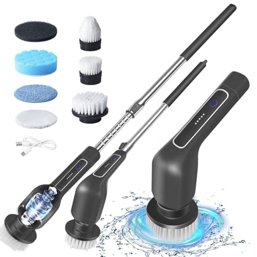 Babaidea お風呂掃除ブラシ 電動 バスポリッシャー 充電式 お掃除ブラシ バスブラシ 手持ち 長さ伸縮可能 7つ取り替えブラシ付き 防水 操作便利 浴室 浴槽磨き トイレ掃除 床 窓 車 台所 壁 玄関の掃除 年末掃除 ギフト 日本語説明書 (ブラック)