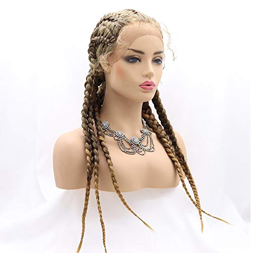 sylvia 24’ Blonde Braiding Wig With Baby Hair Big Braiding Synthetic Lace Front Wigs with Five Braids Fiber Hair for Women (Golden 5)