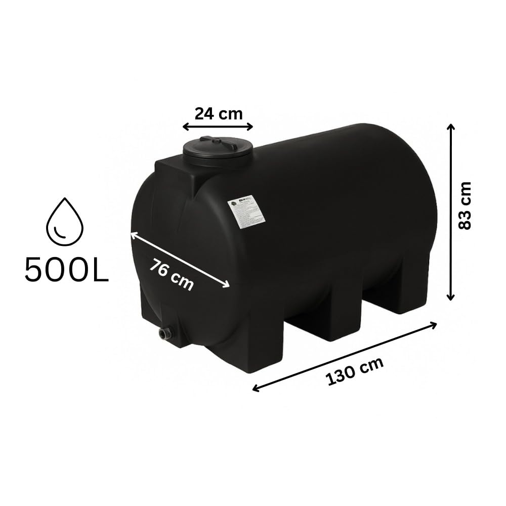Serbatoio acqua potabile BALKAN ENERGY, cilindrico orizzontale 500 L (nero)