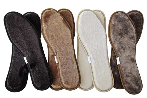 4 Pack Thick Synthetic Wool Insoles for Men Boots Winter Warm Shoe Insoles for Women Sneakers Slippers Bamboo Carbon Liners Faux Shearling Inserts for Shoes, Womens 10/ Mens 9 M US