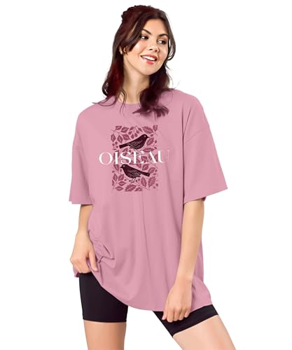 Image of SHODOX Women's Cotton Blend Oversized Drop Shoulder Printed T-Shirt | Soft, Breathable & Light Weight | Loose Fit Stylish Top for Girls with Premium Graphic Print