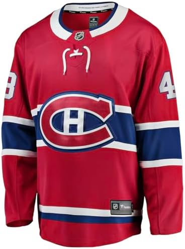 Fanatics Men's Montreal Canadiens Lane Hutson Branded Red Home Breakaway - Player Jersey (CA/US, Alpha, Small, Regular, Regular, Red)