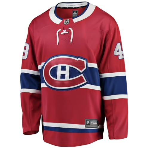 Fanatics Men's Montreal Canadiens Lane Hutson Branded Red Home Breakaway - Player Jersey (CA/US, Alpha, Small, Regular, Regular, Red)