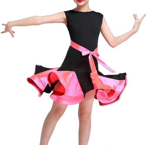 Latein-Kleid für Mädchen, Ärmellos, mit Überkreuzten Trägern Auf Der Rückseite Und Rüschensaum, Röcke, Rumba, Samba, Tango, Aufführungs- Und...