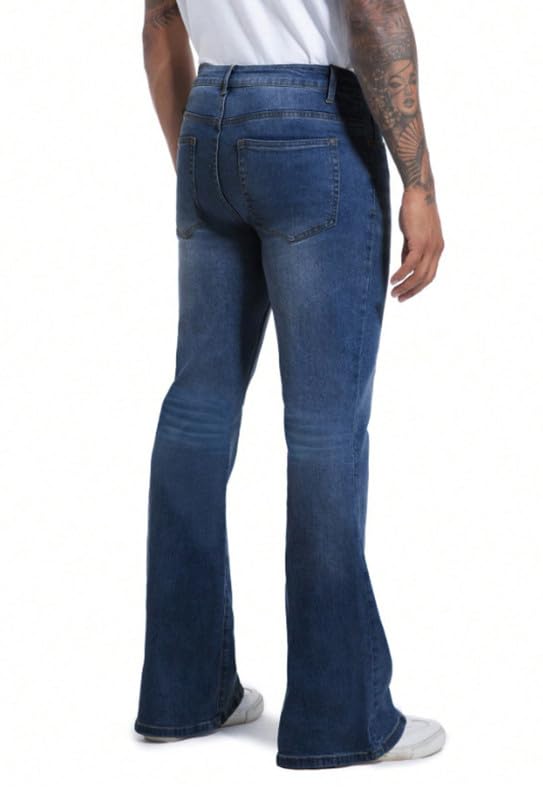 Image of Ben Martin Men's Bootcut Bell Bottom Jeans || Flared Denim Jean for Men || Stretchable Mid Rise Cotton Pants || Retro Style Casual Wear Bootcut' Denim' Jeans;