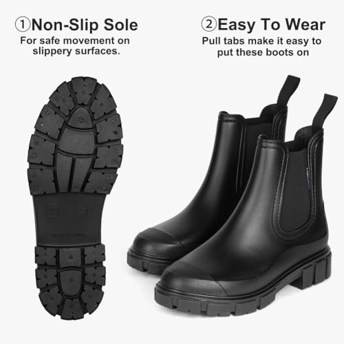 HAGOT Gummistiefel Damen, Chelsea Gummistiefel, Wasserdicht Winddicht, Schwarz, EU39
