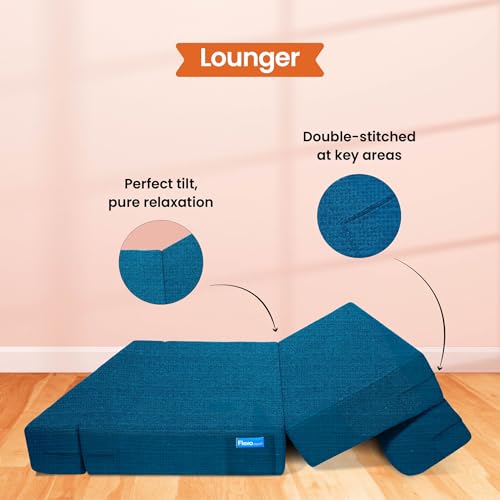 Image of Starlon 3 Seater Sofa Cum Bed Foldable 3-in-1 Sofa Bed with 1 Year Warranty, Washable Jute Fabric Cover & 2 Floral Pillows | Queen Size Guest Bed | Pre-Assembled Aqua Teal 5x6.5 Ft