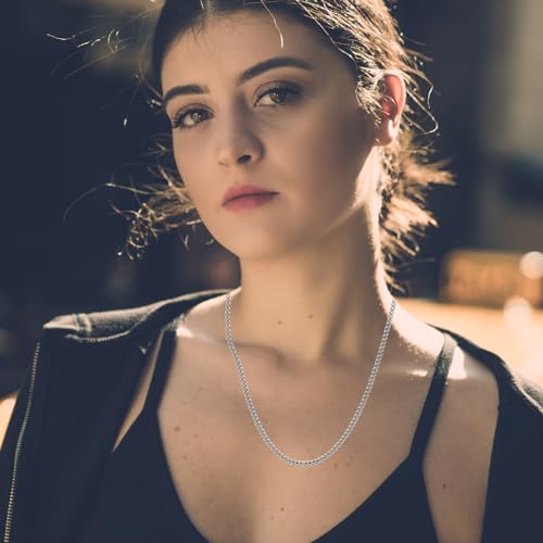 SanThree 2.2mm Pure Titanium Cuban Link Chain Necklace for Men Women Sensitive Skin, Durable Welded Skin Friendly Oval Twist Chain for Valentines Day Birthday Gift, 21.65"/23.62"3