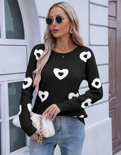 Image of Women's Pullover Sweaters Cute Multi-Hearts Knitted Casual Sweater