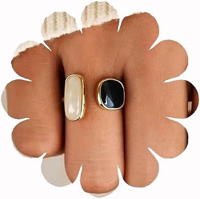 Q&D&S Minimalist Dual Stone Ring, Aquamarine Ring For Women,Bohemian Irregular Trendy Navy ring,Adjustable Vintage Blue Enamel Stacking Rings