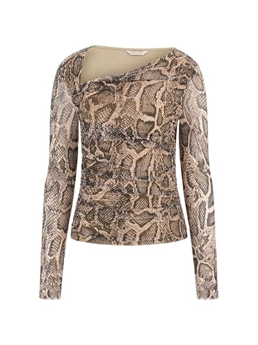 Guess Womens Eco Long Sleeve Bernardette Top, Phyton Natural Skin Print, Large