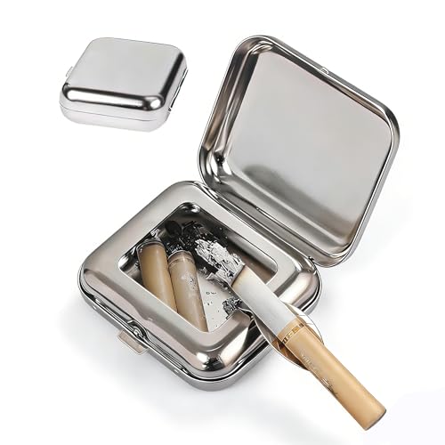 Portable Stainless Steel Pocket Ashtray with Lid, Compact Anti-Odor Design, Interior and Exterior Use, Windproof, Easy Clean