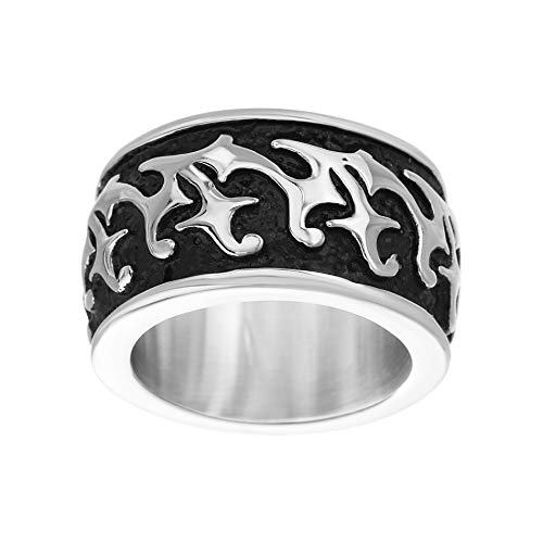 Steve Madden Oxidized Stainless Steel Flame Design Ring for Men (Size 10)