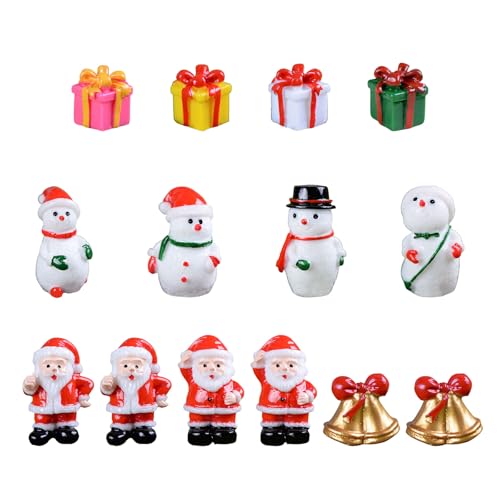 クリスマス 置き物 ミニ 14個セット クリスマス ミニチュア 置物 クリスマス オーナメント 飾り サンタクロース 雪だるま ベル ギフト クリスマス雑貨 卓上 盆栽 鉢植え 園芸 小道具 プレゼント (14pcs)