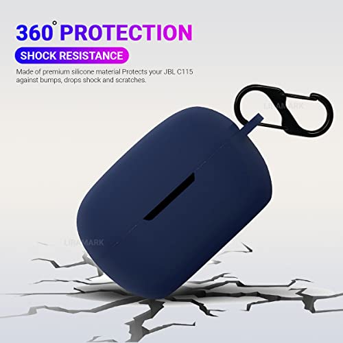 Image of LIRAMARK Shockproof Protective Silicone 360 Cover Case with Buckle Designed for JBL C115 TWS (Midnight Blue)