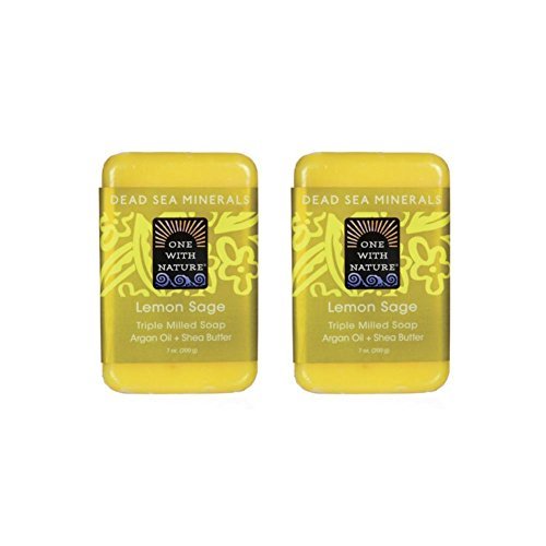 One With Nature Lemon Sage Dead Sea Mineral Soap, 7 Ounce Bar (Pack of 2)
