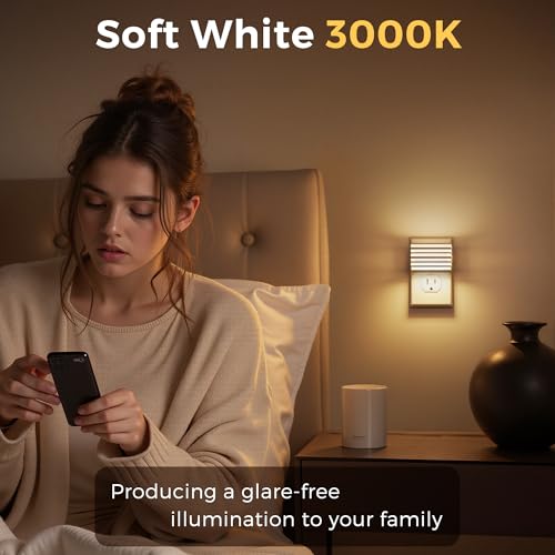 Image of L LOHAS LED Night Lights Plug into Wall, 2 Pack Modern Night Light with Dusk to Dawn Sensor, Dimmable Plug in Night Light, Adjustable Brightness, 3000K Soft White for Bedroom Bathroom Hallway