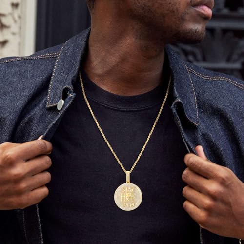 Iced Out Circle Chain Pendant Necklace for Men Women 14K White Gold Plated Bling CZ Diamond Round Coin Encourage Charm with 3mm 24" Rope Chain Hip Hop Fashion Jewelry3