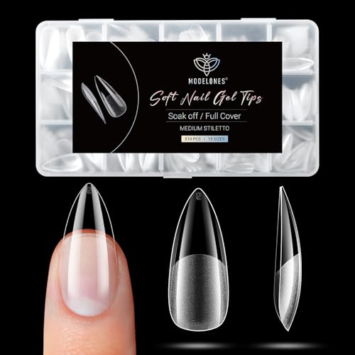 Image of Modelones Medium Stiletto Fake Nail Tips - 510Pcs Gel Tips Pre-shaped Half Matte Full Cover Clear Acrylic Gel Kit False Press on Nails for Extension DIY Salon 15Sizes