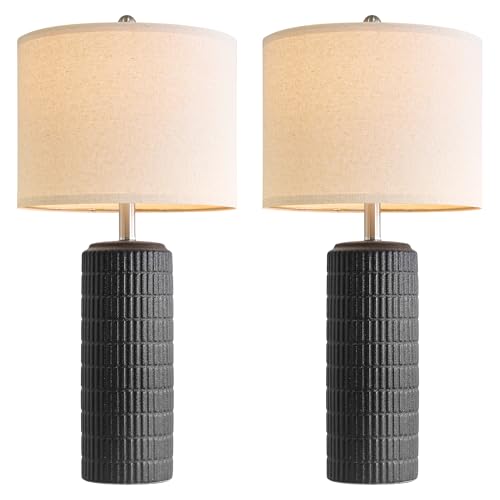 PoKat 27.5'' Tall Table Lamps Set of 2 for Living Room, Matte-Textured Farmhouse Ceramic Bedside Lamps for Bedroom, Modern Nightstand Lamps for Office Sideboard Hallway Home Decor, Matte Black by PoKat - Used condition - Image 8