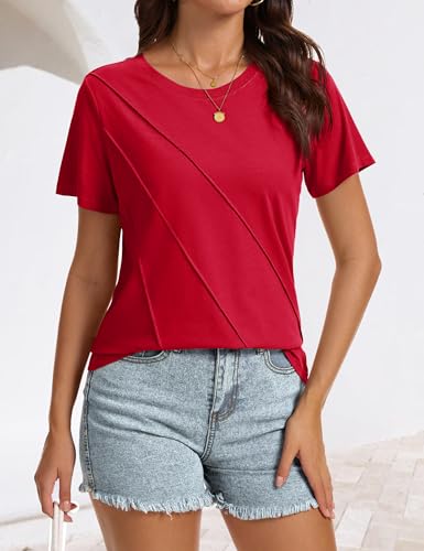 YUCOLEN Womens Summer Tops Short Sleeve Shirts for Women Blouses Dressy Casual Fashion Elegant Pleated Clothes 20252