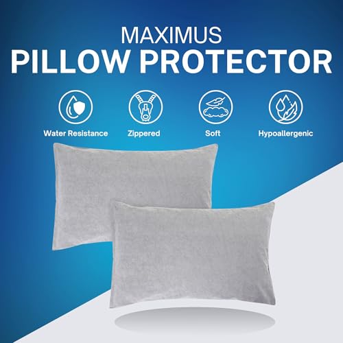 Image of The Maximus Waterproof & Dustproof Terry Cotton Pillow Protector Cover with Zipper Closure || Standard Size Pillow Protector || Pillow Cover Set of 2, Grey (18 inch x28 inch)