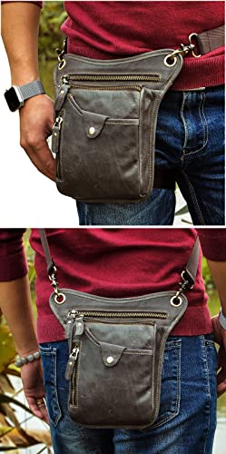 Miniatura 2 de Le Aokuu Para Hombre Cuero Genuino Motocicleta Pesca Táctica Hip Bum Fanny Cinturón Paquete De La Cintura Gota Pierna Bolsa De Muslo Bolsa De Mensajero 211-5 B2 Gris