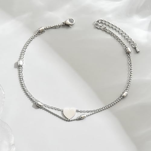 Image of 18K Gold Plated Anklets for Women Dainty Non Tarnish Ankle Bracelets Cuban Link Chain Anklets Layered Heart Beads Rhinestone Anklet Trendy Foot Jewelry