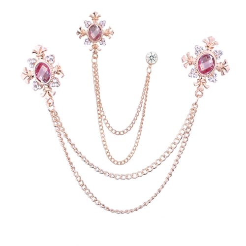 Image of 2PCS Long Chain Brooch Crystal Tassel Brooch Pin Gem Brooch Fashion Scarf Tie Pins for Women Men Wedding
