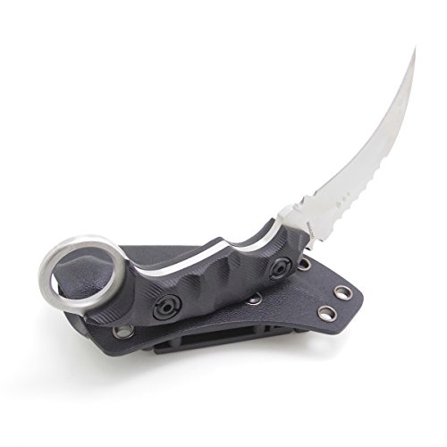 MASALONG Outdoor Survival Claw Tactical Teeth Knife Double Edged Sharp Fixed Blade Knife with Sheath (Sand Light-kydex Sheath) - Thumbnail 2