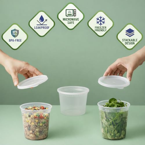 Image of 144 Sets Plastic Food Storage Deli Containers w / Lids 16oz Pint, 32oz Quart