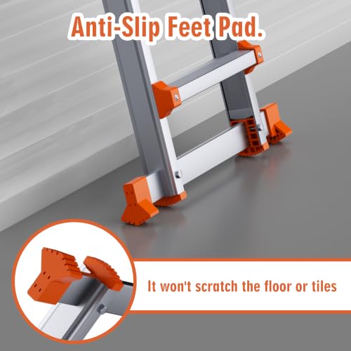 Image of A Frame Ladder, 14FT Aluminum 4 Step Ladder Foldable, 330LBS, Silver Orange