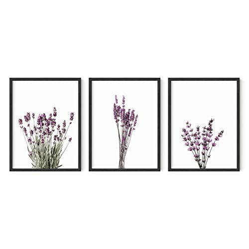 HAUS AND HUES Purple Floral Wall Art Set of 3 - Lavender Flower Picture for Bedroom, 3 Botanical Prints, Floral Art Prints, Plant Posters for Room Aesthetic (12x16, UNFRAMED)