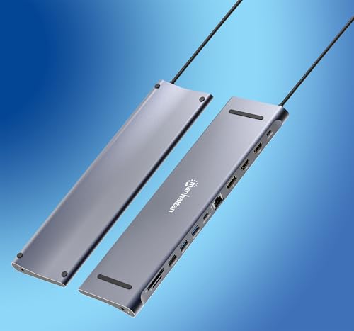 Image of Manhattan USB C Docking Station 2 HDMI, 3 Monitor Station 12 in 1, Triple Display Laptop Docking Station with 5Gbps USB-A /C 3.1, USB 2.0, 100W PD, Ethernet, Audio, SD /TF Card Slot- 190305