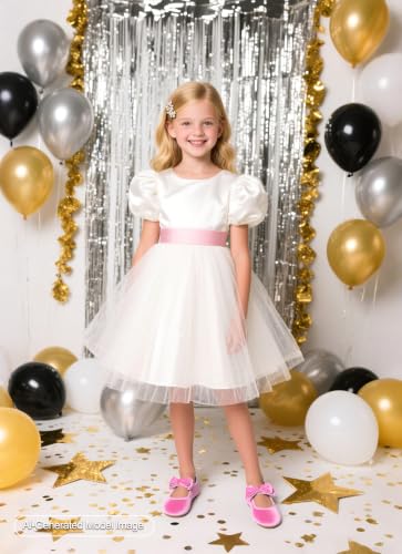 Image of PHIRAMIN Toddler Flower Girl Glitter Dress Shoes Little Girl Ballet Flats Bow Wedding Party