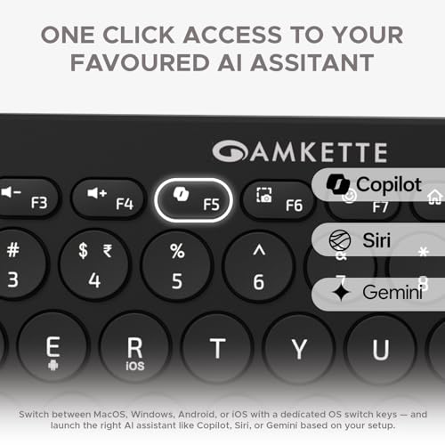 Image of Amkette Optimus BT Plus Rechargeable Wireless Keyboard /Bluetooth Keyboard for Laptop | Compact Design.Powerful Firmware. 2.4G+3xBT, One Click Device Switching & AI Access, Dual OS Layout (Black)