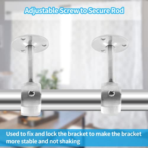 Biaungdo 2 Pcs 1-1/4 Inch Curtain Rod Ceiling-Mount Bracket,Stainless Steel Flange Rod Holder Shower Curtain Closet Rod Holder Ceiling Curtain Rod Brackets With Anchor Screw Kit,Silver,Locking Design #TOP3