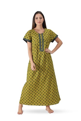 Image of NIHSAMAH Cotton Nighty for Women with Pocket, Premium Printed Long Nighty | Comfortable & Fancy Sleepwear /Nightwear