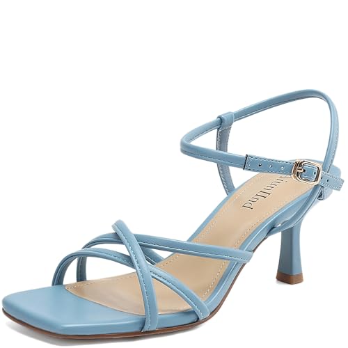 Image of AIUNIIND Kitten Heels for Women, Strappy Square Open Toe Sandals 2.5 inch