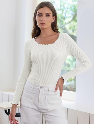 IWD Womens Crew Neck Tops Fall 2025 Long Sleeve Ribbed Knit Shirts Trendy Casual Slim Fitted Pullover Sweater3