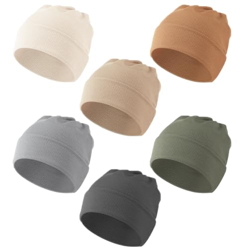 Konssy 6 Pack Baby Beanie Hats for Unisex Toddler Beanies Baby Girl Boy Hat Warm Cap for Infant Toddler 0-6 Months