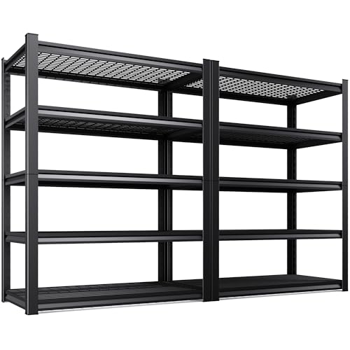 Image of 2-Pack Heavy Duty Garage Shelving for Garage, Warehouse & Workshop Storage Organization, 71 inch H x 35 inch W x 16 inch D Adjustable 5-Tier All Metal Wire Shelf for Tools, Storage Bins & Bulk Items