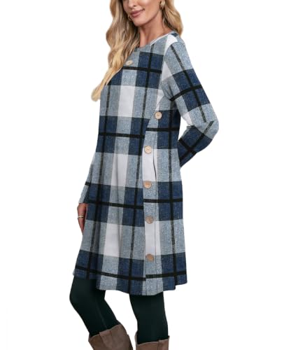 Image of OFEEFAN Fall Dresses for Women 2026 Crew Neck Long Sleeve Dress with Pockets