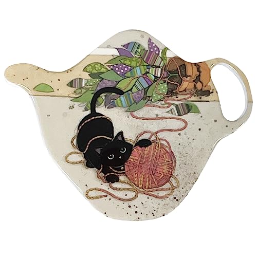 Repose bolsa de té, diseño de gato jugando con ovillo de lana de melamina de calidad